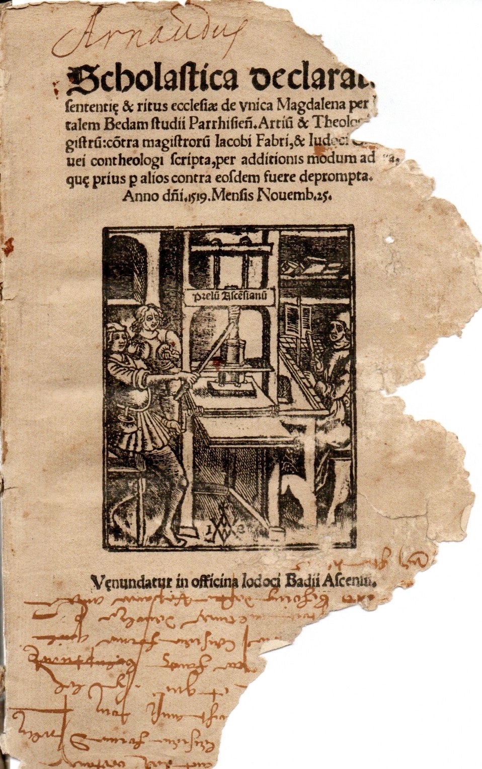 imgi_2_1519_scolastica scholastica declaratio sententiae & ritus ecclesiae de vnica magdalena per natalem bedam studii parrhisiensis. artium & theologiae magistrum contra magistrorum iacobi fabri, & iudici clichto vei contheologi scripta, per additionis modum ad ea,