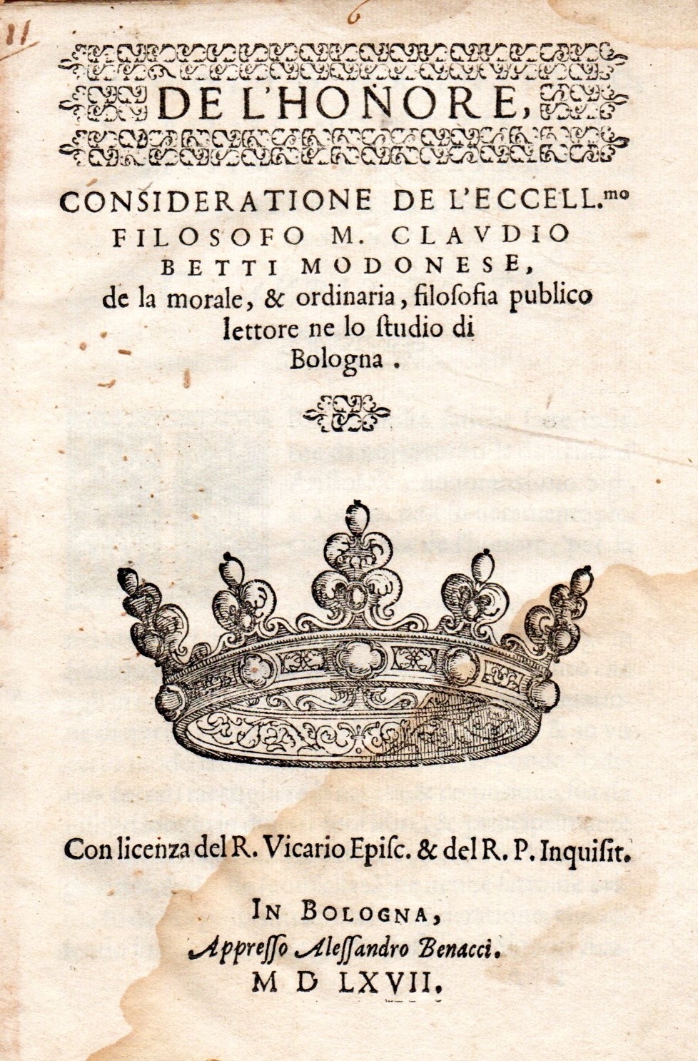 imgi_2_1567_del'honore de l'honore, consideratione de l'eccell.mo filosofo m. claudio betti modonese.