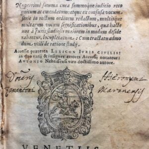 vocabularium vtriusque iuris nuperrimè summa cura summóque iudicio recognitum ac emendatum: atque ex confusa vocum serie in rectum ordinem redactum, multisque multarum vocum significationibus, quae hactenus à iuris studiosis maiorem in modum desiderabantu