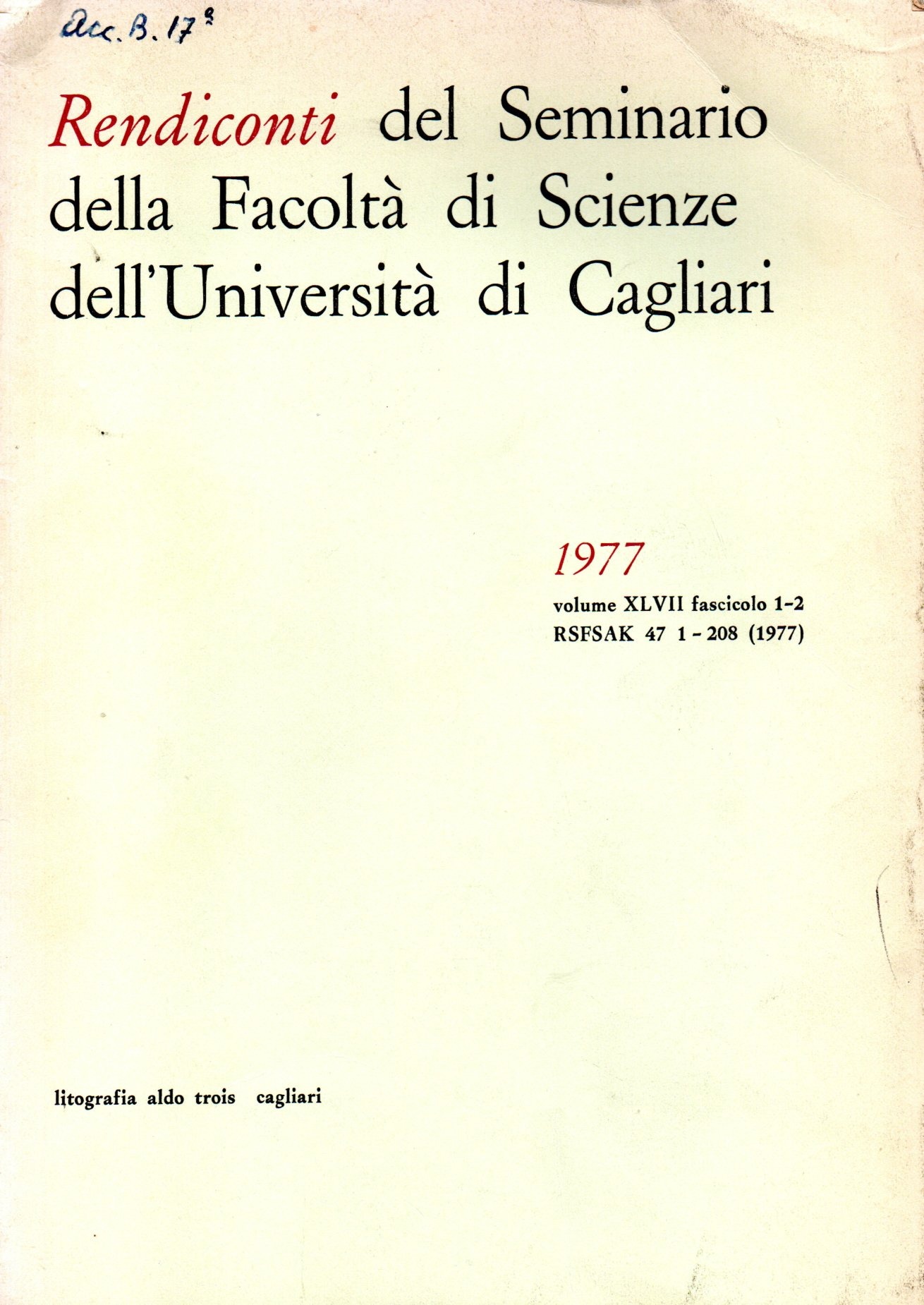 rendiconti del seminario della facoltà di scienze dell'università di cagliari : 1977 [con un articolo, a pag. 195, dal titolo "osservazioni geomorfologiche sul tacco di ulassai]torio di ulassai" di luigi